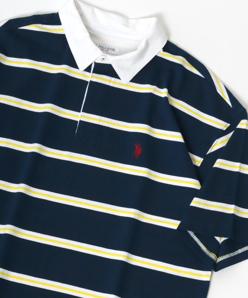U.S. POLO ASSN.(ユーエスポロアッスン)の「U.S. POLO ASSN./ユーエスポロアッスン オーバーサイズ マルチボーダー ロゴ ワンポイント刺繍 半袖ラガーシャツ/レディース メンズ(ポロシャツ・メンズ・ホワイト/ブラック/ネイビー/グリーン・LL/M/L)」の12枚目の写真