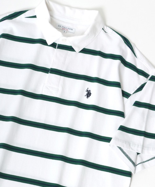 U.S. POLO ASSN.(ユーエスポロアッスン)の「U.S. POLO ASSN./ユーエスポロアッスン オーバーサイズ マルチボーダー ロゴ ワンポイント刺繍 半袖ラガーシャツ/レディース メンズ(ポロシャツ・メンズ・ホワイト/ブラック/ネイビー/グリーン・LL/M/L)」の9枚目の写真