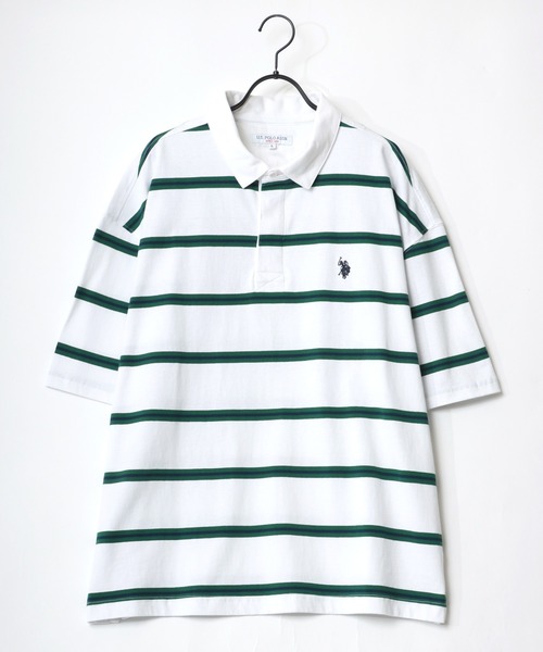 U.S. POLO ASSN.(ユーエスポロアッスン)の「U.S. POLO ASSN./ユーエスポロアッスン オーバーサイズ マルチボーダー ロゴ ワンポイント刺繍 半袖ラガーシャツ/レディース メンズ(ポロシャツ・メンズ・ホワイト/ブラック/ネイビー/グリーン・LL/M/L)」の5枚目の写真