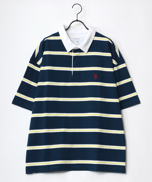 U.S. POLO ASSN.(ユーエスポロアッスン)の「U.S. POLO ASSN./ユーエスポロアッスン オーバーサイズ マルチボーダー ロゴ ワンポイント刺繍 半袖ラガーシャツ/レディース メンズ(ポロシャツ・メンズ・ホワイト/ブラック/ネイビー/グリーン・LL/M/L)」の8枚目の写真
