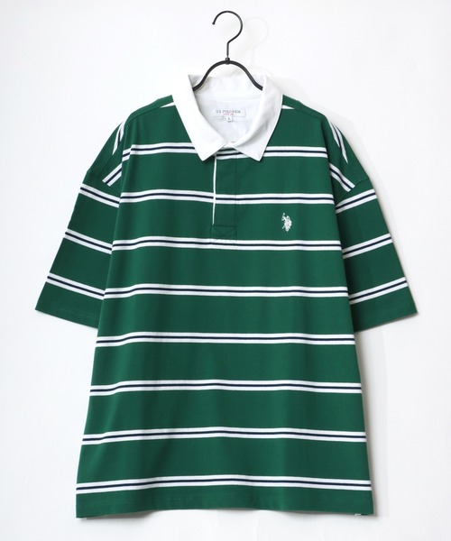 U.S. POLO ASSN.(ユーエスポロアッスン)の「U.S. POLO ASSN./ユーエスポロアッスン オーバーサイズ マルチボーダー ロゴ ワンポイント刺繍 半袖ラガーシャツ/レディース メンズ(ポロシャツ・メンズ・ホワイト/ブラック/ネイビー/グリーン・LL/M/L)」の7枚目の写真
