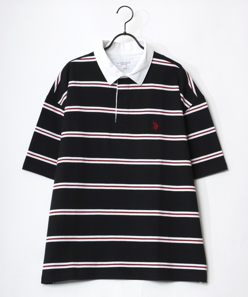 U.S. POLO ASSN.(ユーエスポロアッスン)の「U.S. POLO ASSN./ユーエスポロアッスン オーバーサイズ マルチボーダー ロゴ ワンポイント刺繍 半袖ラガーシャツ/レディース メンズ(ポロシャツ・メンズ・ホワイト/ブラック/ネイビー/グリーン・LL/M/L)」の6枚目の写真