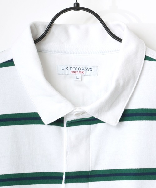 U.S. POLO ASSN.(ユーエスポロアッスン)の「U.S. POLO ASSN./ユーエスポロアッスン オーバーサイズ マルチボーダー ロゴ ワンポイント刺繍 半袖ラガーシャツ/レディース メンズ(ポロシャツ・メンズ・ホワイト/ブラック/ネイビー/グリーン・LL/M/L)」の14枚目の写真