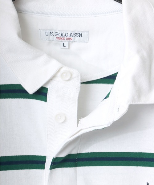 U.S. POLO ASSN.(ユーエスポロアッスン)の「U.S. POLO ASSN./ユーエスポロアッスン オーバーサイズ マルチボーダー ロゴ ワンポイント刺繍 半袖ラガーシャツ/レディース メンズ(ポロシャツ・メンズ・ホワイト/ブラック/ネイビー/グリーン・LL/M/L)」の15枚目の写真