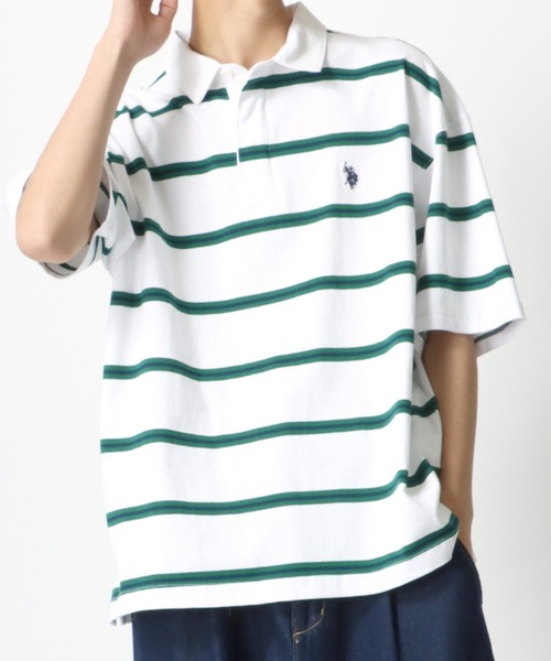 U.S. POLO ASSN.(ユーエスポロアッスン)の「U.S. POLO ASSN./ユーエスポロアッスン オーバーサイズ マルチボーダー ロゴ ワンポイント刺繍 半袖ラガーシャツ/レディース メンズ(ポロシャツ・メンズ・ホワイト/ブラック/ネイビー/グリーン・LL/M/L)」の22枚目の写真
