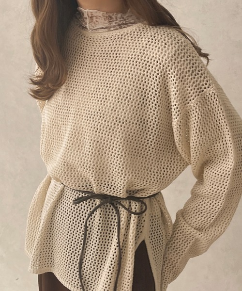 apres jour clair(アプレジュールクレア)の「【apres jour clair】メッシュニットトップス【ZOZOTOWN限定アイテム】(ニット/セーター・レディース・ダークブラウン/ベージュ/アイボリー・フリー/X-LARGE)」の2枚目の写真