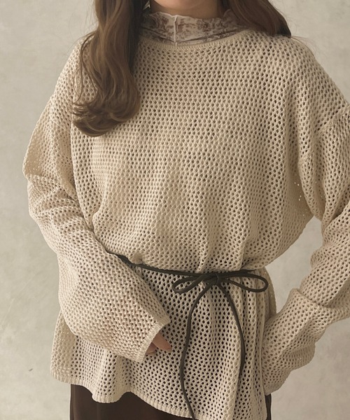 apres jour clair(アプレジュールクレア)の「【apres jour clair】メッシュニットトップス【ZOZOTOWN限定アイテム】(ニット/セーター・レディース・ダークブラウン/ベージュ/アイボリー・フリー/X-LARGE)」の5枚目の写真