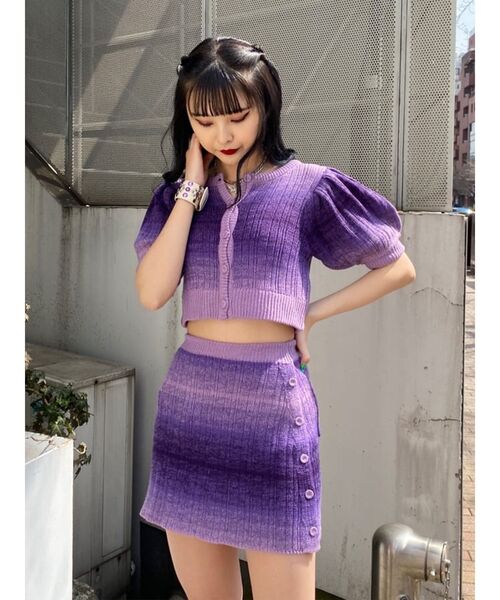 jouetie（ジュエティ）の「グラデーションニットカーデ【セットアップ対応/サマーニット】（カーディガン/ボレロ・レディース・グレー/グリーン/パープル・MEDIUM）」の6枚目の写真