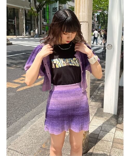 jouetie（ジュエティ）の「グラデーションニットカーデ【セットアップ対応/サマーニット】（カーディガン/ボレロ・レディース・グレー/グリーン/パープル・MEDIUM）」の8枚目の写真