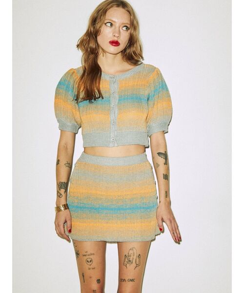 jouetie（ジュエティ）の「グラデーションニットカーデ【セットアップ対応/サマーニット】（カーディガン/ボレロ・レディース・グレー/グリーン/パープル・MEDIUM）」の14枚目の写真