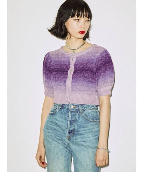 jouetie（ジュエティ）の「グラデーションニットカーデ【セットアップ対応/サマーニット】（カーディガン/ボレロ・レディース・グレー/グリーン/パープル・MEDIUM）」の5枚目の写真