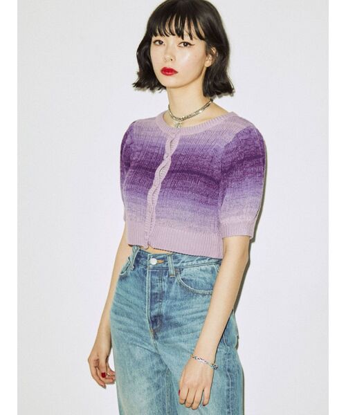 jouetie（ジュエティ）の「グラデーションニットカーデ【セットアップ対応/サマーニット】（カーディガン/ボレロ・レディース・グレー/グリーン/パープル・MEDIUM）」の3枚目の写真