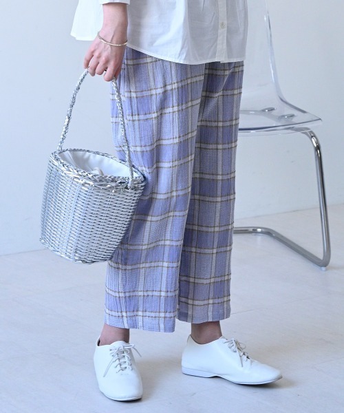 LUPIRIEN ルピリアン 綿クレープチェックパンツ ガウチョパンツ (F) LUPIRIEN ルピリアン 綿クレープチェックパンツ ガウチョパンツ