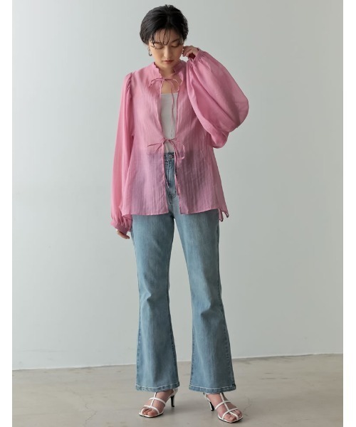 Re:EDIT（リエディ）の「前後2WAYボリュームスリーブシアーブラウス（シャツ/ブラウス・レディース・ブラック/オフホワイト/ピンク/イエロー/グリーン/ブルー・MEDIUM/LARGE）」の9枚目の写真