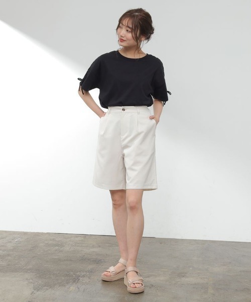 Honeys（ハニーズ）の「袖レースアップＴシャツ（Tシャツ/カットソー・レディース・ブラック/ホワイト×ブラック/ライム/ピンク/ホワイト・L/M/S）」の18枚目の写真