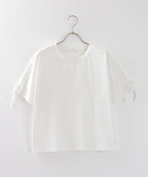 Honeys（ハニーズ）の「袖レースアップＴシャツ（Tシャツ/カットソー・レディース・ブラック/ホワイト×ブラック/ライム/ピンク/ホワイト・L/M/S）」の6枚目の写真