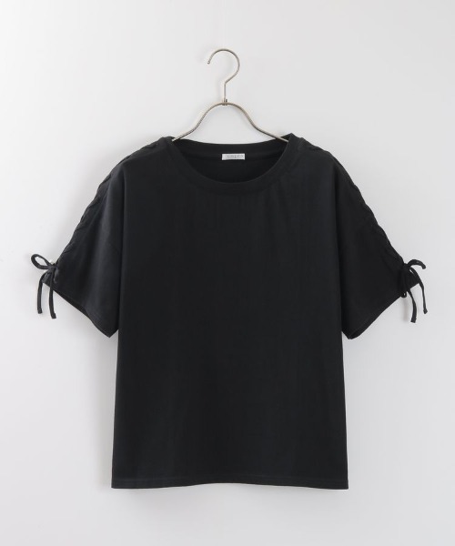 Honeys（ハニーズ）の「袖レースアップＴシャツ（Tシャツ/カットソー・レディース・ブラック/ホワイト×ブラック/ライム/ピンク/ホワイト・L/M/S）」の11枚目の写真