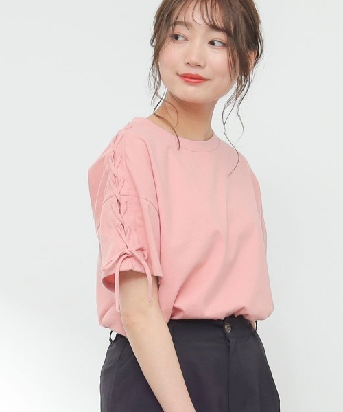 Honeys（ハニーズ）の「袖レースアップＴシャツ（Tシャツ/カットソー・レディース・ブラック/ホワイト×ブラック/ライム/ピンク/ホワイト・L/M/S）」の19枚目の写真