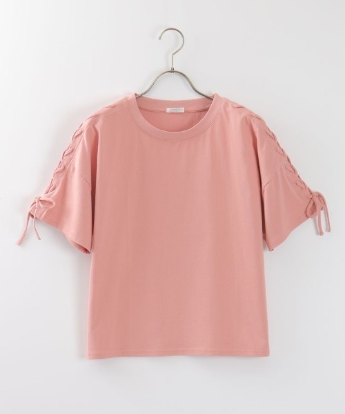 Honeys（ハニーズ）の「袖レースアップＴシャツ（Tシャツ/カットソー・レディース・ブラック/ホワイト×ブラック/ライム/ピンク/ホワイト・L/M/S）」の15枚目の写真