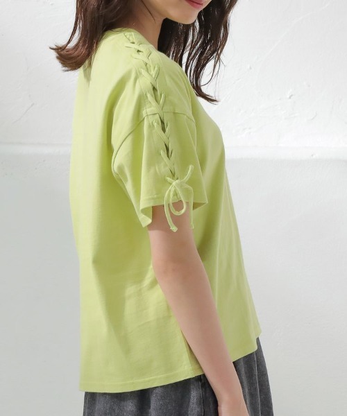 Honeys（ハニーズ）の「袖レースアップＴシャツ（Tシャツ/カットソー・レディース・ブラック/ホワイト×ブラック/ライム/ピンク/ホワイト・L/M/S）」の20枚目の写真