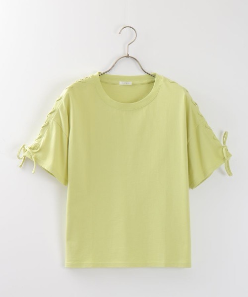 Honeys（ハニーズ）の「袖レースアップＴシャツ（Tシャツ/カットソー・レディース・ブラック/ホワイト×ブラック/ライム/ピンク/ホワイト・L/M/S）」の16枚目の写真