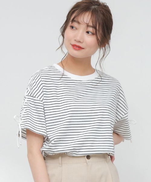 Honeys（ハニーズ）の「袖レースアップＴシャツ（Tシャツ/カットソー・レディース・ブラック/ホワイト×ブラック/ライム/ピンク/ホワイト・L/M/S）」の21枚目の写真