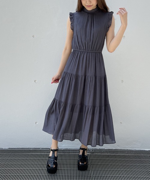 TORTE（トルテ）の「楊柳ティアードノースリワンピース（ワンピース・レディース・ライトグレー/ライトブルー/ブラック/イエロー・FREE）」の2枚目の写真