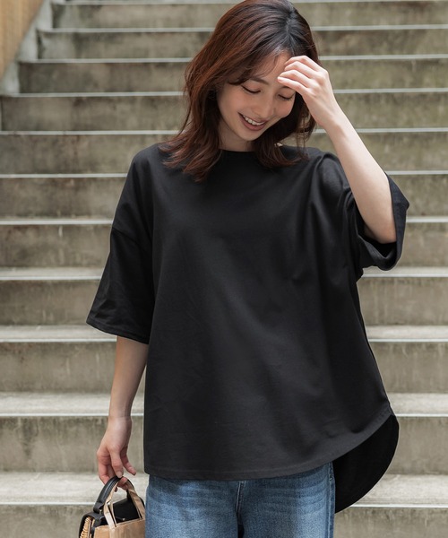 coca（coca）（コカ）の「汗染み防止テールカットTee（Tシャツ/カットソー・レディース・ブラック/グレー/グレイッシュベージュ・M/L）」の2枚目の写真
