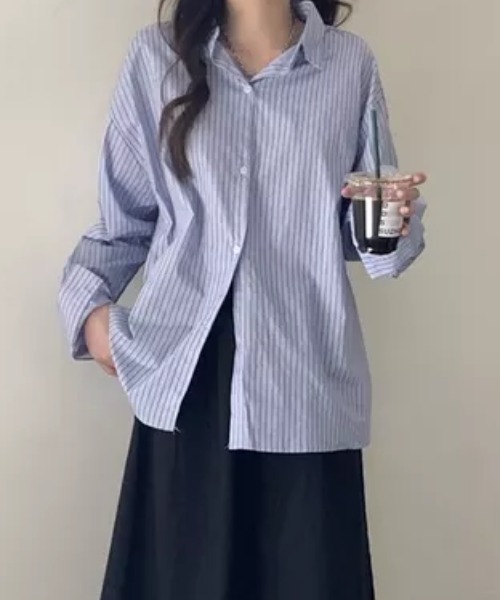 Loueme(ルエム)の「ピンストライプルーズシャツ(シャツ/ブラウス・レディース・ブルー/アイボリー・FREE)」の5枚目の写真