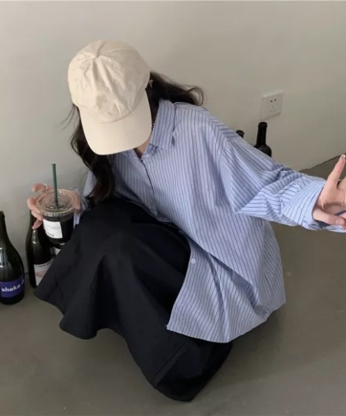 Loueme(ルエム)の「ピンストライプルーズシャツ(シャツ/ブラウス・レディース・ブルー/アイボリー・FREE)」の6枚目の写真