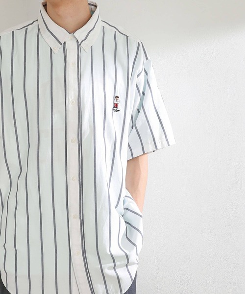 SENSE OF PLACE by URBAN RESEARCH（センスオブプレイスバイアーバンリサーチ）の「『別注』TeddyBear×SENSE OF PLACE　ストライプシャツ A（シャツ/ブラウス・メンズ・ホワイト/ブルー・MEDIUM/LARGE）」の4枚目の写真