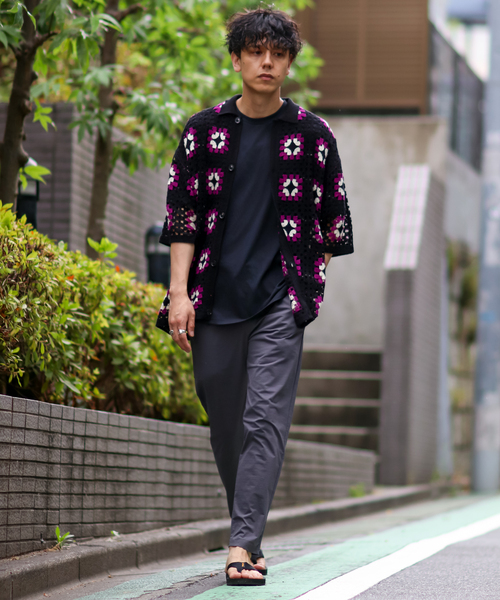 B.C STOCK（ベーセーストック）の「CRH FLOWER CROCHET ポロシャツ（ニット/セーター・メンズ・ホワイト/ブラック/グリーン・MEDIUM/LARGE）」の4枚目の写真