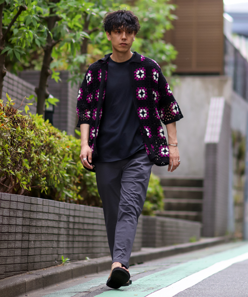 B.C STOCK（ベーセーストック）の「CRH FLOWER CROCHET ポロシャツ（ニット/セーター・メンズ・ホワイト/ブラック/グリーン・MEDIUM/LARGE）」の6枚目の写真