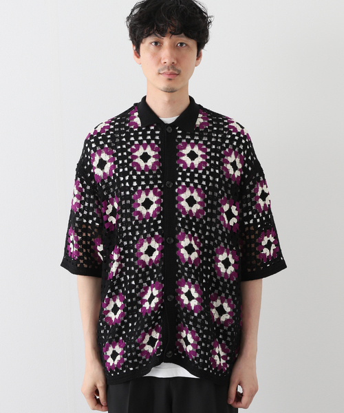 B.C STOCK（ベーセーストック）の「CRH FLOWER CROCHET ポロシャツ（ニット/セーター・メンズ・ホワイト/ブラック/グリーン・MEDIUM/LARGE）」の17枚目の写真