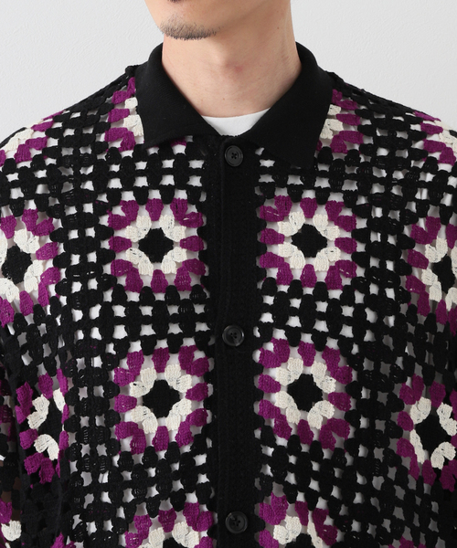 B.C STOCK（ベーセーストック）の「CRH FLOWER CROCHET ポロシャツ（ニット/セーター・メンズ・ホワイト/ブラック/グリーン・MEDIUM/LARGE）」の20枚目の写真