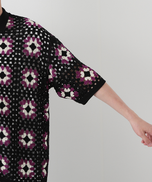 B.C STOCK（ベーセーストック）の「CRH FLOWER CROCHET ポロシャツ（ニット/セーター・メンズ・ホワイト/ブラック/グリーン・MEDIUM/LARGE）」の22枚目の写真