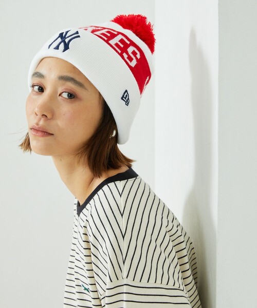 FREAK'S STORE（フリークスストア）の「NEW ERA × FREAK'S STORE/ニューエラ 別注PON PON KNIT（ニットキャップ/ビーニー・レディース・ホワイト/オレンジ・ONE SIZE）」の4枚目の写真