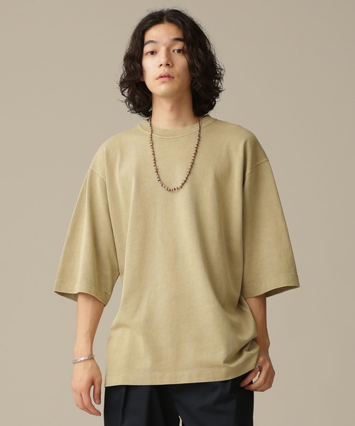 NANO universe（ナノユニバース）の「LB.03/ピグメントクルーネック5分袖Tシャツ（Tシャツ/カットソー・メンズ・ベージュ/レッド/ターコイズブルー/イエロー/グリーン・S/M/L）」の2枚目の写真