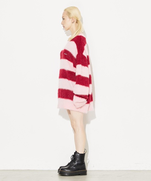 X-girl（エックスガール）の「WIDE STRIPE KNIT TOP（ニット
