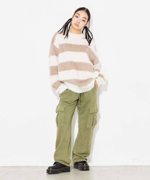 X-girl（エックスガール）の「WIDE STRIPE KNIT TOP（ニット