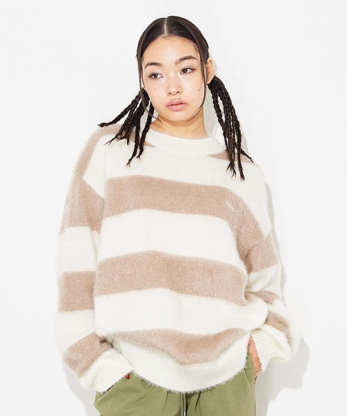 X-girl（エックスガール）の「WIDE STRIPE KNIT TOP（ニット/セーター・レディース・ホワイト/ブラック/ピンク・ONE SIZE）」の20枚目の写真