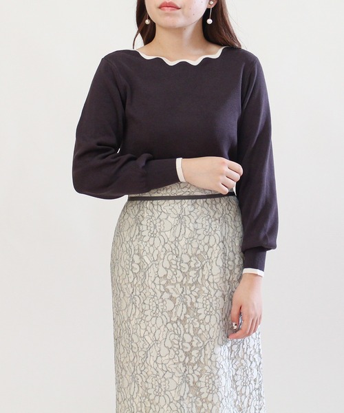 TRUDEA(トルディア)の「配色使いスカラップニットプルオーバー(ニット/セーター・レディース・ベージュ/ワイン/モカ/チャコールグレー・MEDIUM/LARGE)」の16枚目の写真