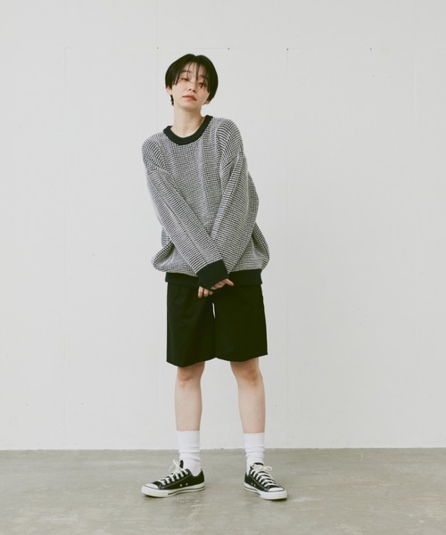 flaner（フラネ）の「Loose bi-color waffle knit/ルーズバイカラーワッフルニット（ニット/セーター・レディース・カーキ/ネイビー・MEDIUM/LARGE）」の5枚目の写真