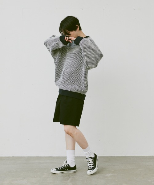 flaner（フラネ）の「Loose bi-color waffle knit/ルーズバイカラーワッフルニット（ニット/セーター・レディース・カーキ/ネイビー・MEDIUM/LARGE）」の7枚目の写真