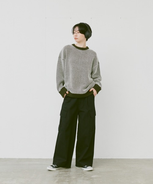 flaner（フラネ）の「Loose bi-color waffle knit/ルーズバイカラーワッフルニット（ニット/セーター・レディース・カーキ/ネイビー・MEDIUM/LARGE）」の13枚目の写真