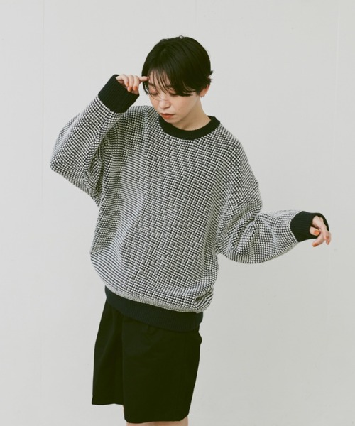 flaner（フラネ）の「Loose bi-color waffle knit/ルーズバイカラーワッフルニット（ニット/セーター・レディース・カーキ/ネイビー・MEDIUM/LARGE）」の20枚目の写真