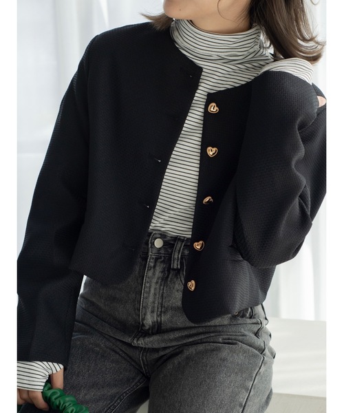 JUMELLE(ジュメロ)の「ツイードショートジャケット(ノーカラージャケット・レディース・ホワイト/ブラック・FREE)」の2枚目の写真