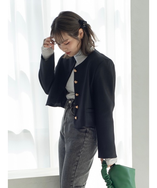 JUMELLE(ジュメロ)の「ツイードショートジャケット(ノーカラージャケット・レディース・ホワイト/ブラック・FREE)」の8枚目の写真