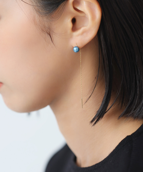Lilas(リラ)の「エシカルインディゴパール6mmアメリカンピアス K10(両耳)(ピアス(両耳用)・レディース・ネイビー・FREE)」の2枚目の写真