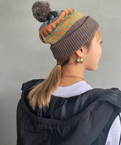 halo commodity（ハロ　コモディティー）の「[HALO COMMODITY/ハロ コモディティー] OTTER WATCH ボンボンニットキャップ（ニットキャップ/ビーニー・レディース・グレー/モカ・F）」の10枚目の写真